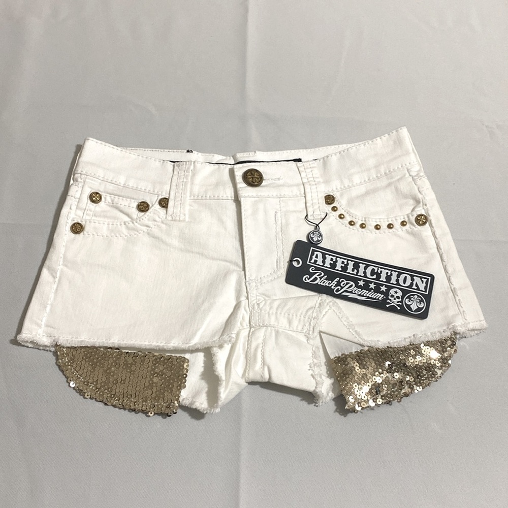 AFFLICTION Black Premium Vikki Silent White Shorts Women’s Size 24